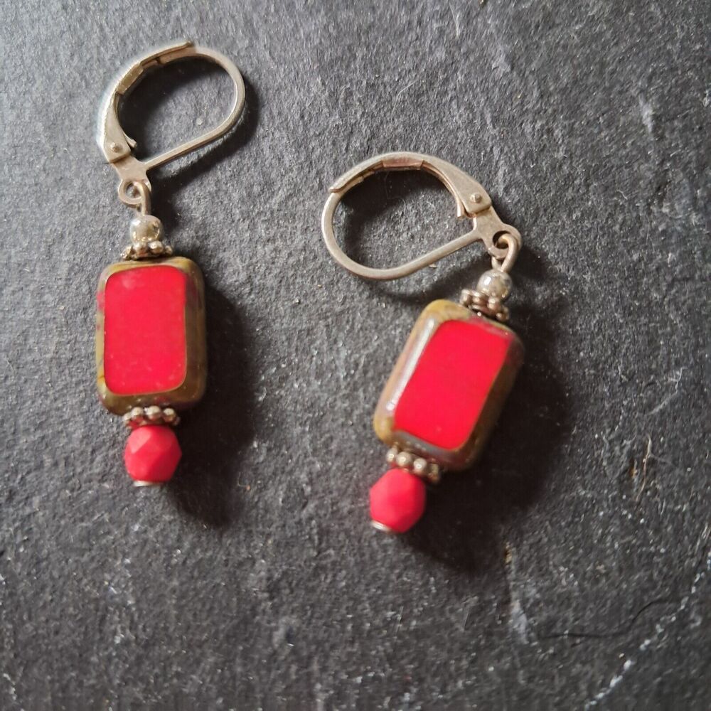 Red Beaded Silberton Dagle Earrings